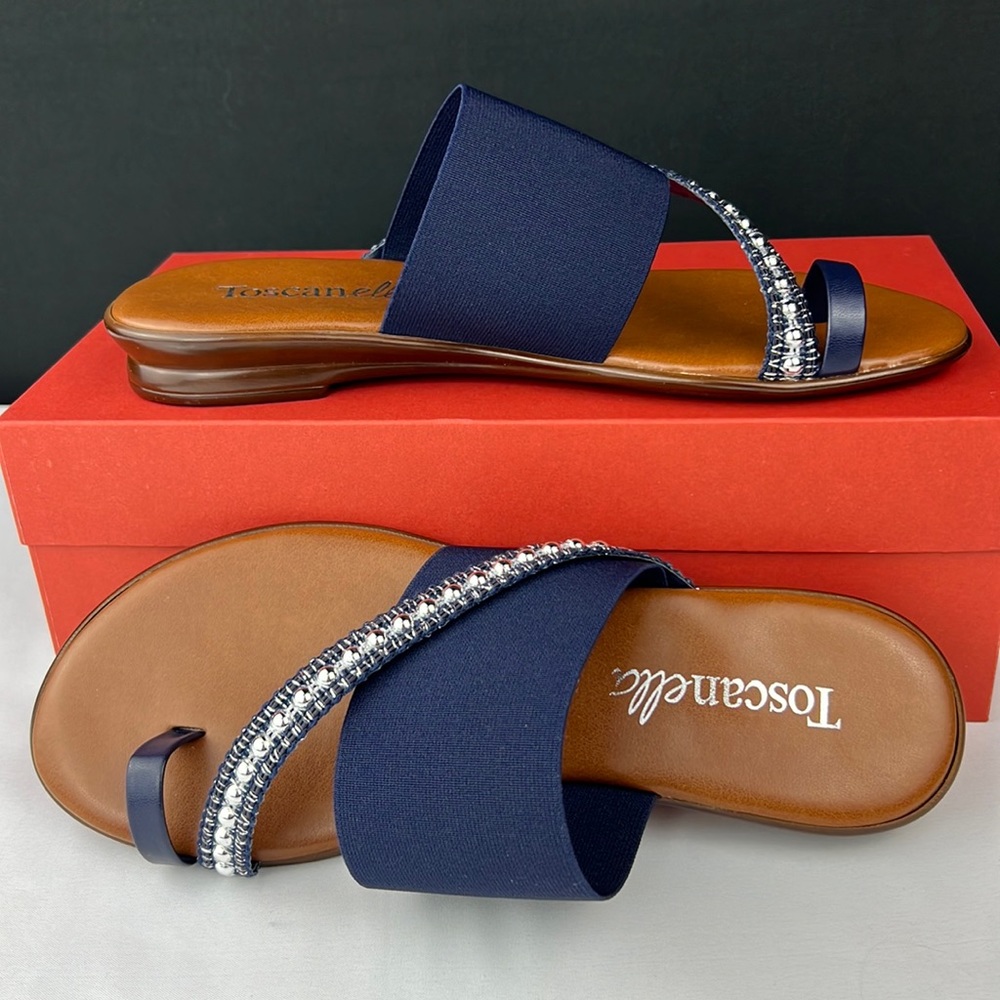 Toscanella - ‘Navy Jeweled Sandals’ SZ:  9, 9.5. NWT Firm!